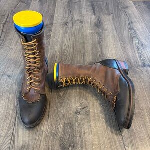 Vintage Logger/ Western Brown & Black Lace-Up Leather Men's Man Made Boots Sz 9D